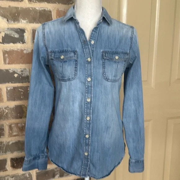 3/$20 Mossimo Supply Co Western Denim Button Down Shirt Tab Pockets Med Wash - Picture 10 of 11